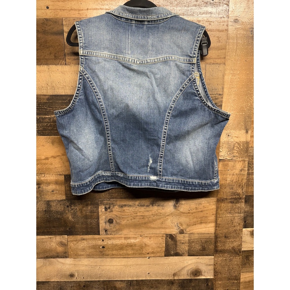 Silver Jeans Co Womens 2X Denim Vest Medium Wash Trucker Sleeveless Jacket Blue - Picture 6 of 6